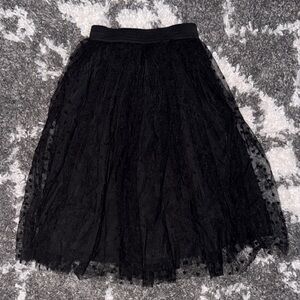 NWOT Girls Elegant Black Heart Shaped  Lace Sheer layered long Skirt - 9